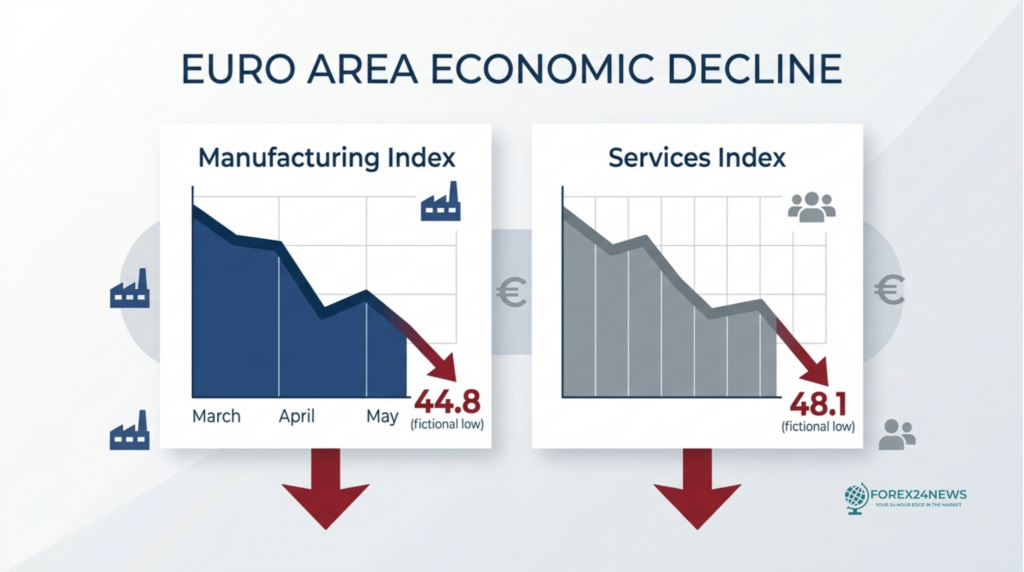 Euro area economic activity falls at quickest pace in over two years in May Euro area economic activity declines sharply